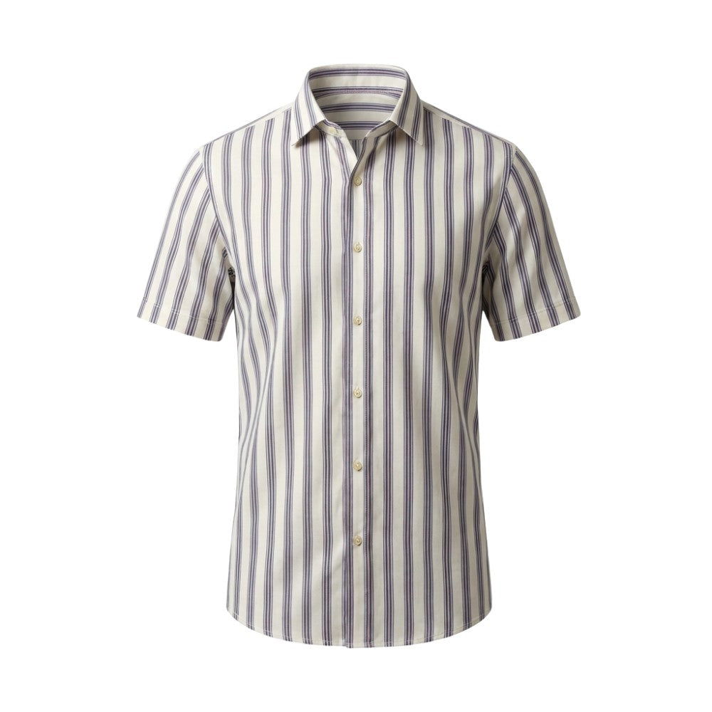 White and Blue Broad Stripes European Linen