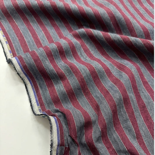 Maroon and Grey Stripes European Linen