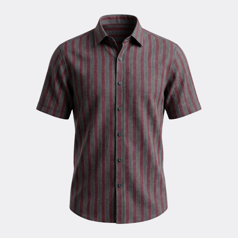 Maroon and Grey Stripes European Linen
