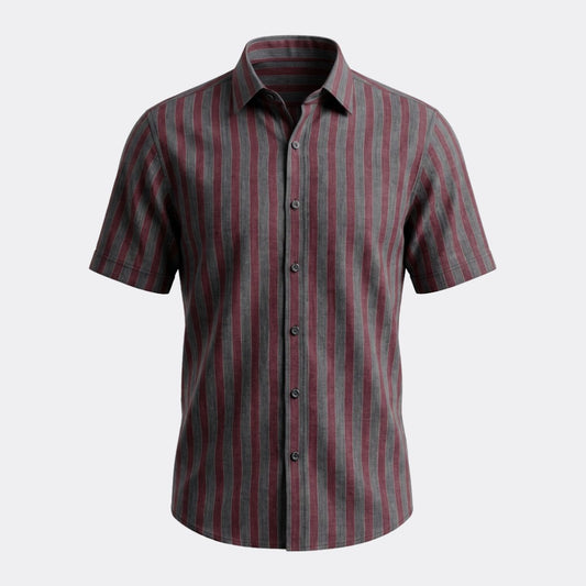 Maroon and Grey Stripes European Linen