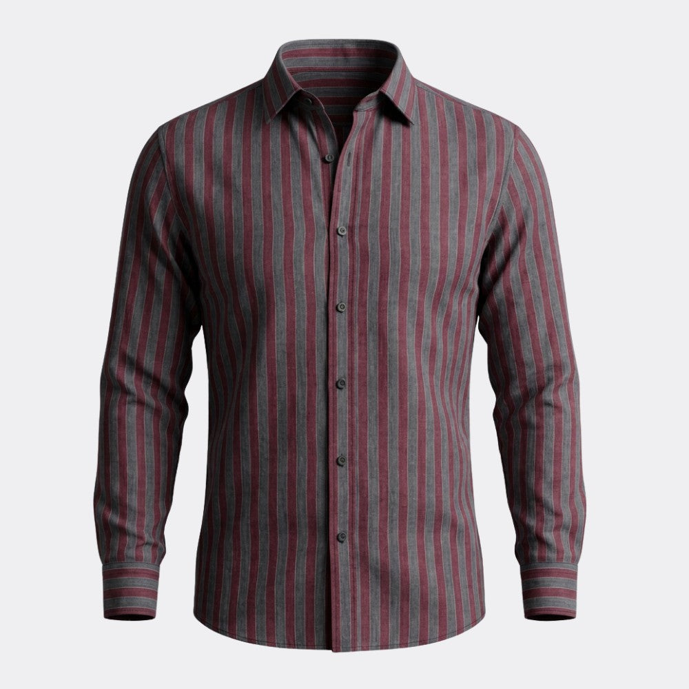 Maroon and Grey Stripes European Linen