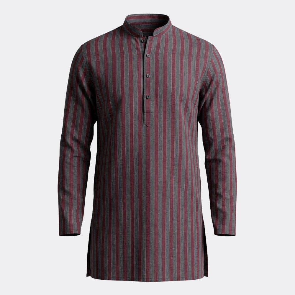 Maroon and Grey Stripes European Linen