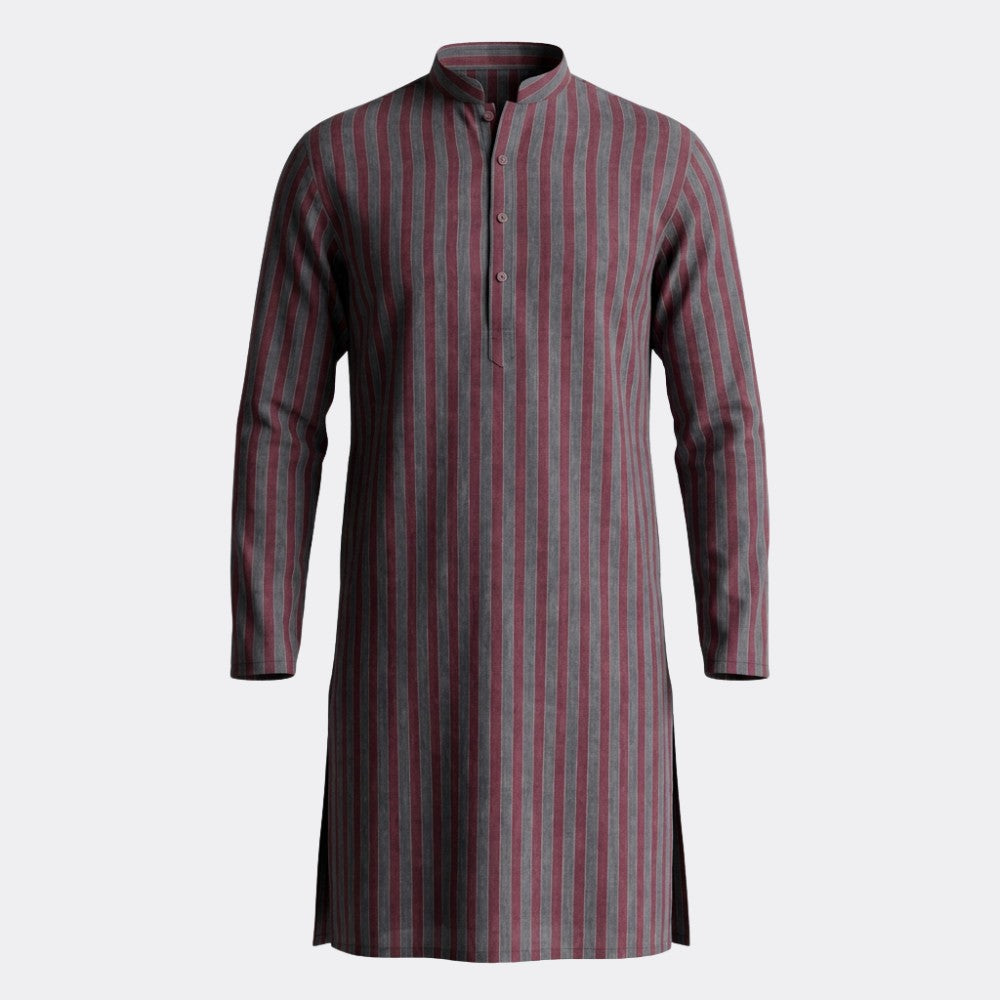 Maroon and Grey Stripes European Linen