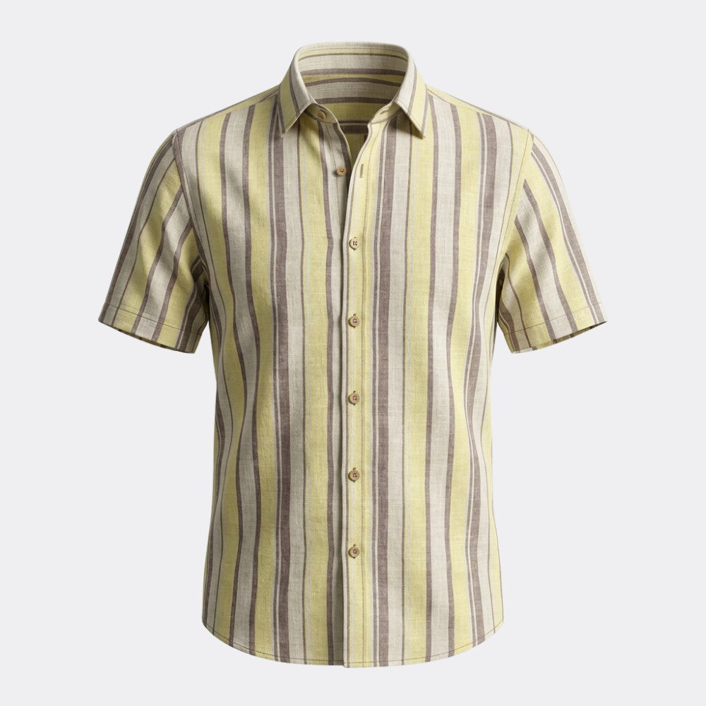 Yellow and Brown Broad Stripes European Linen