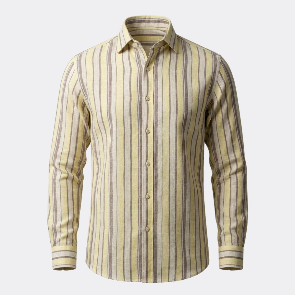 Yellow and Brown Broad Stripes European Linen