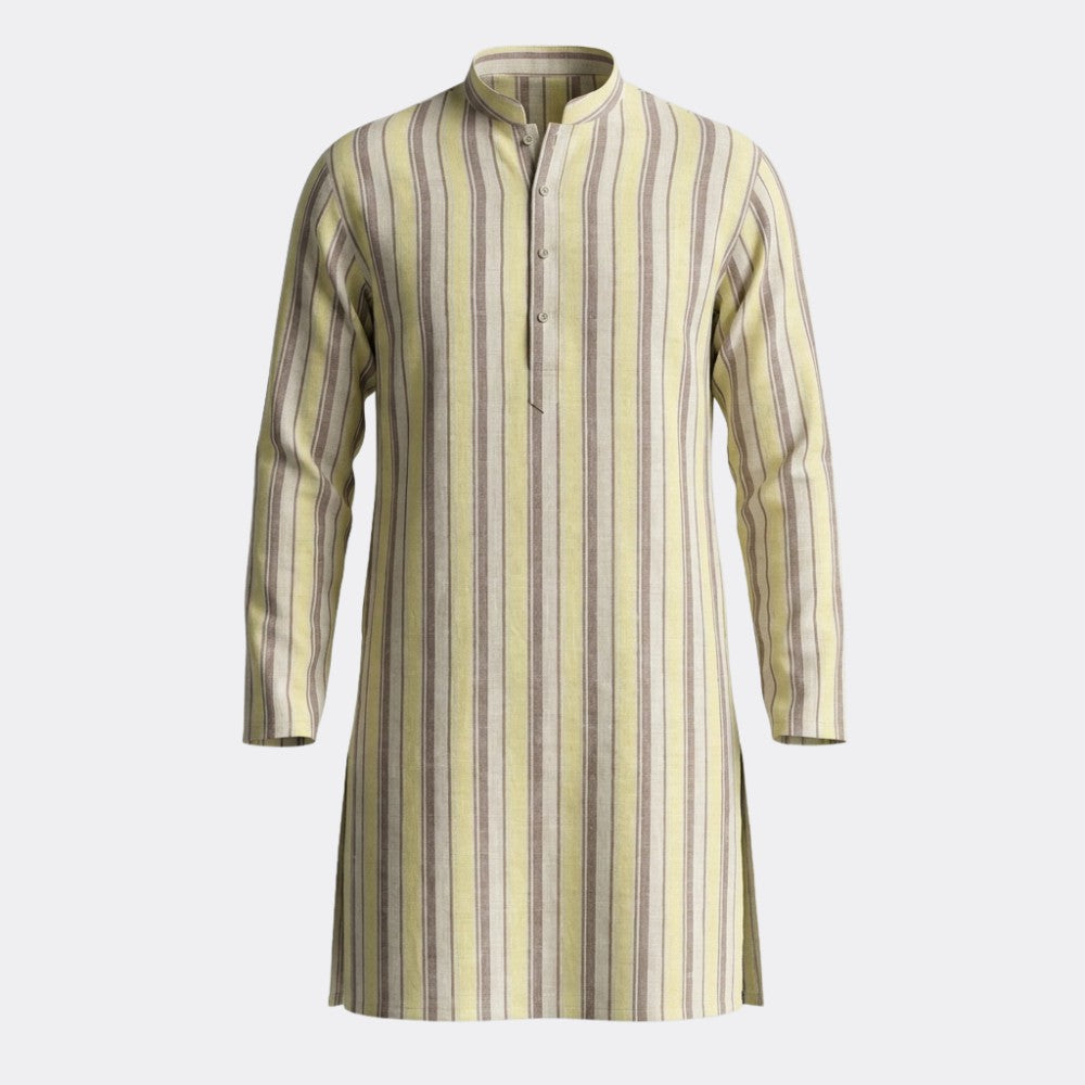 Yellow and Brown Broad Stripes European Linen
