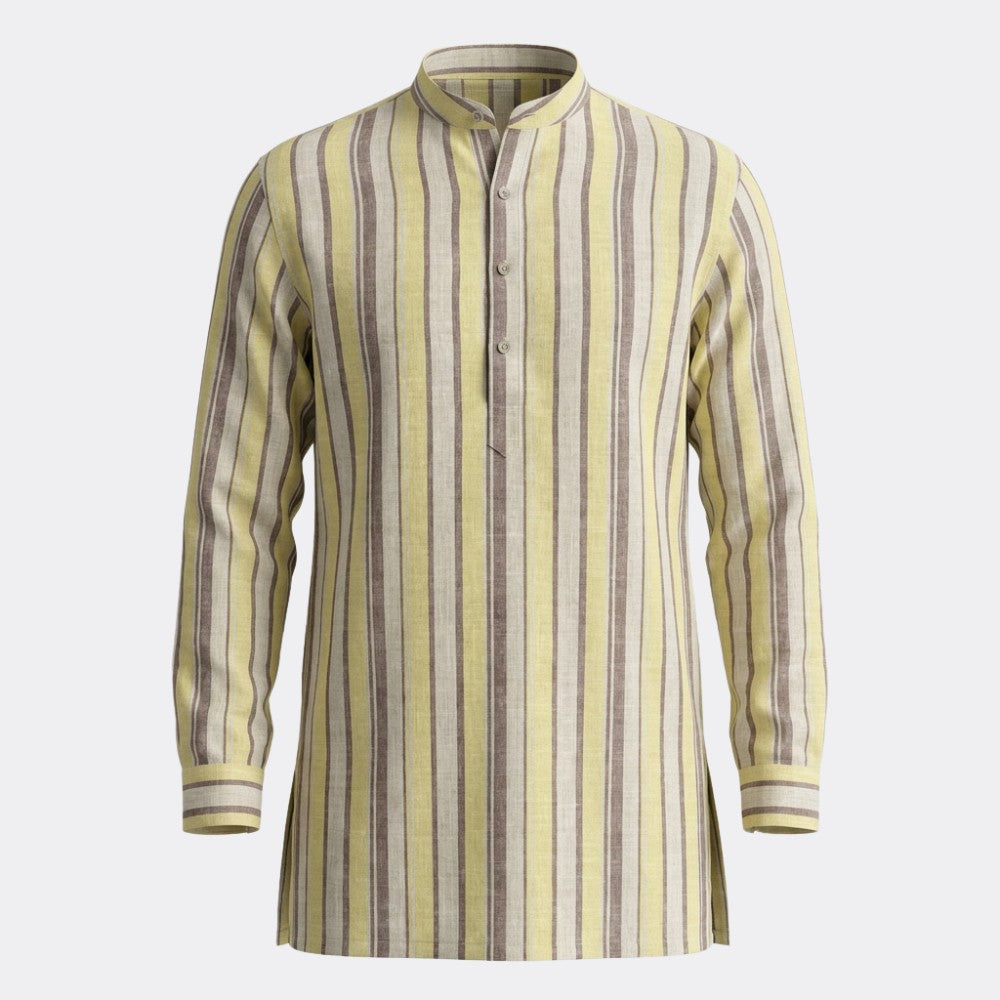Yellow and Brown Broad Stripes European Linen