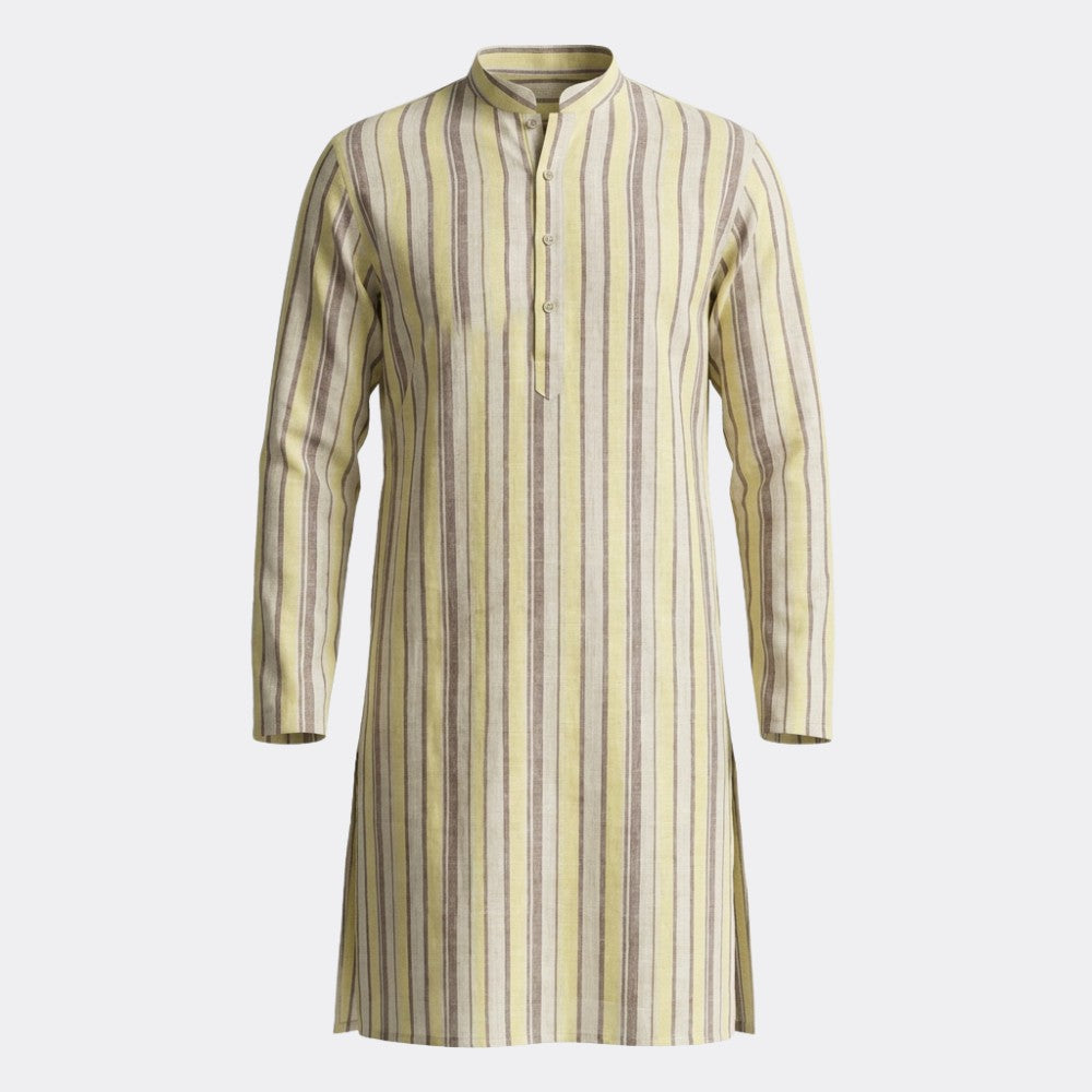 Yellow and Brown Broad Stripes European Linen