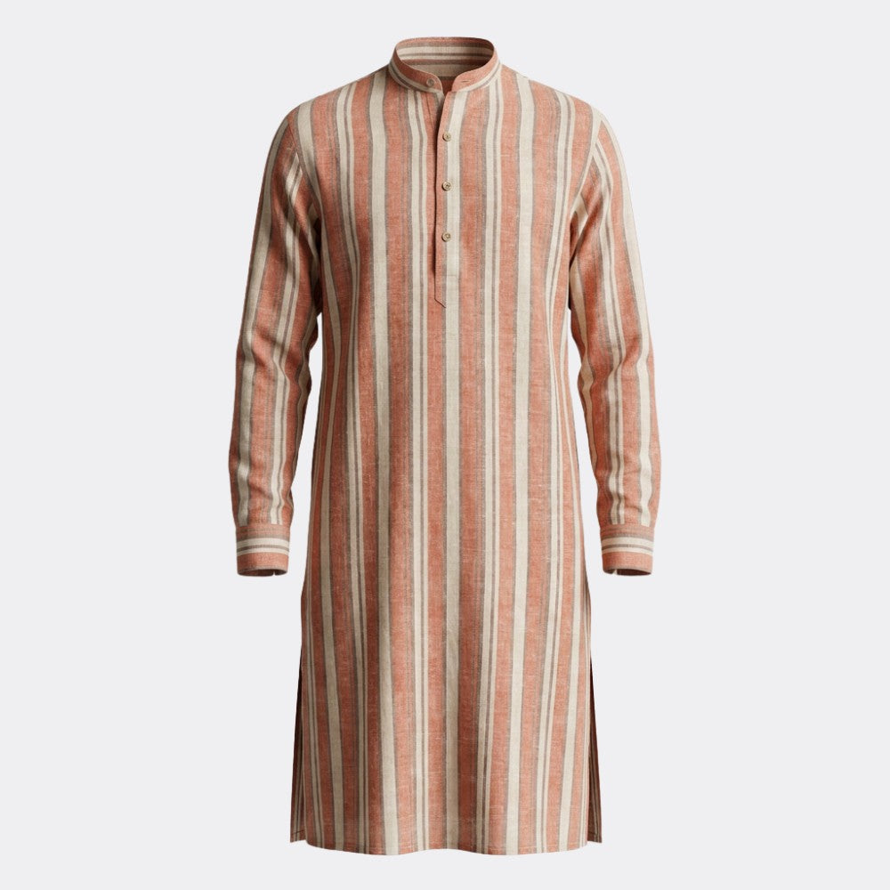 Saffron and Cream Brosd Stripes European Linen
