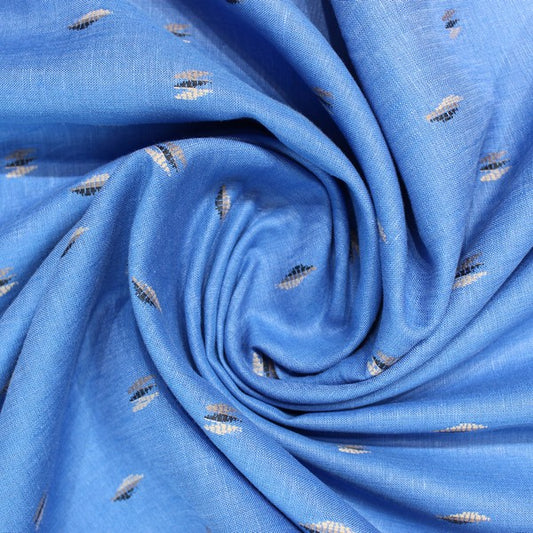 Ash Blue embroidered print linen (RT-1169)