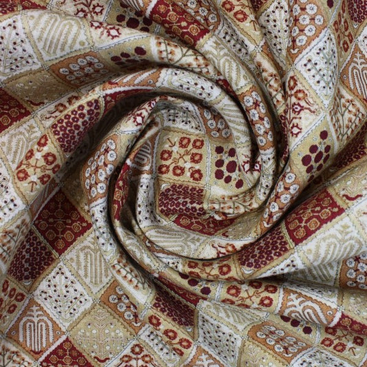 Beige & Brown abstract print linen (RT-1155)