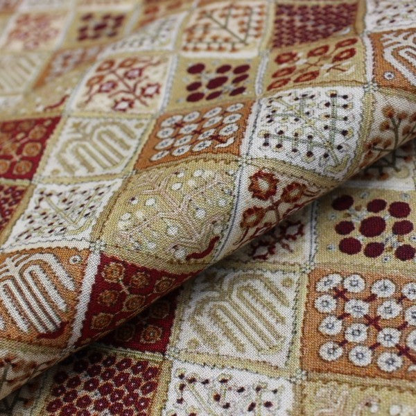 Beige & Brown abstract print linen (RT-1155)