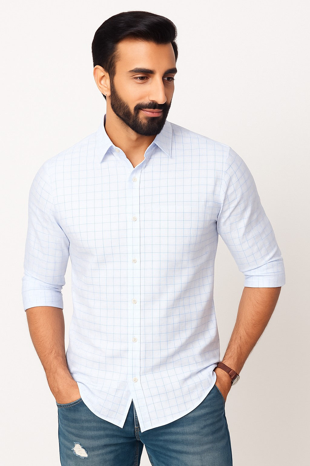 Blue white small abstract block check (RT-1256)