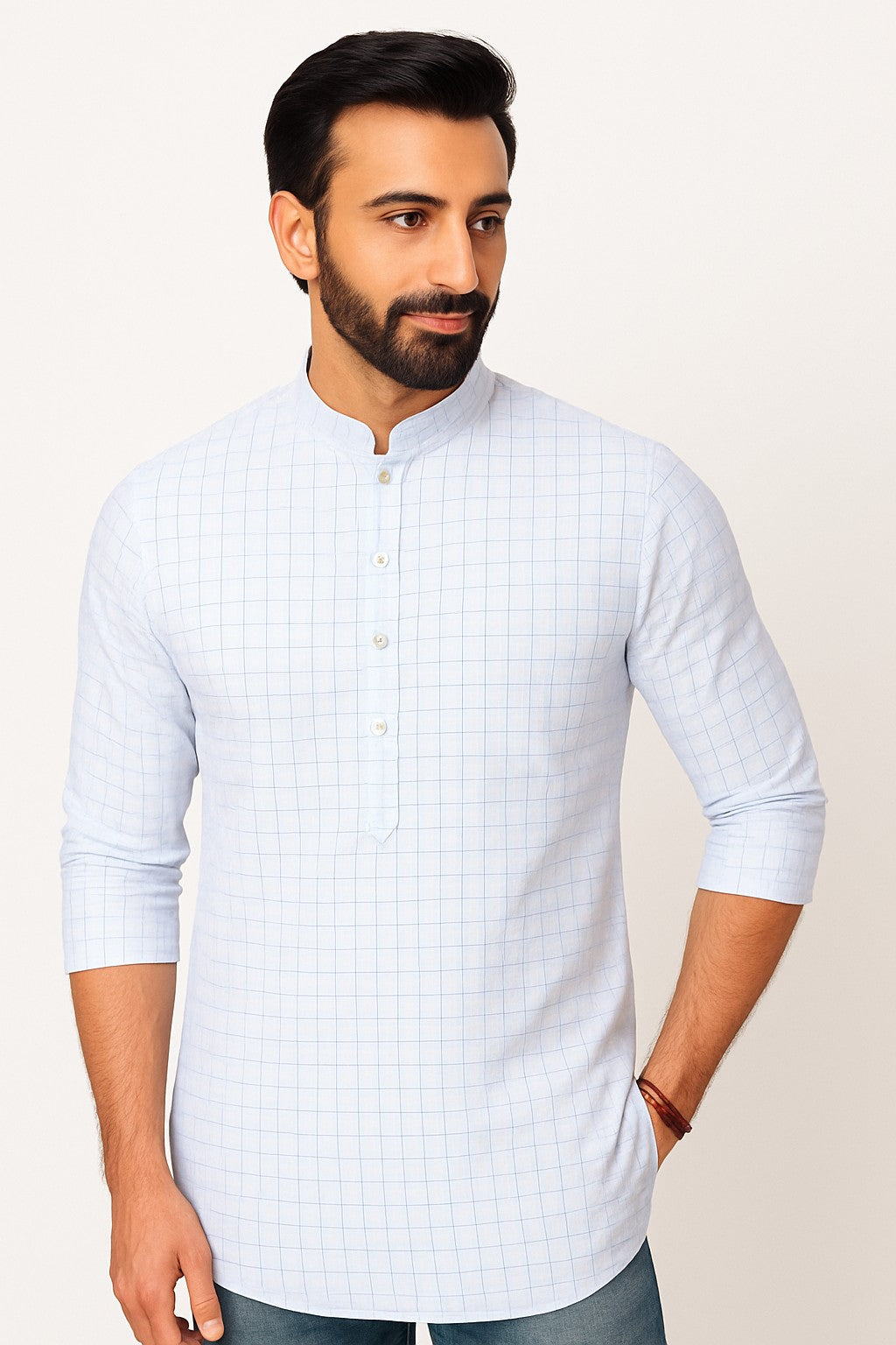 Blue white small abstract block check (RT-1256)