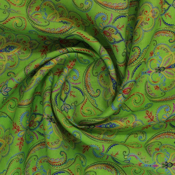 Bright Parrot Green Abstract print European Linen (RT-1142)