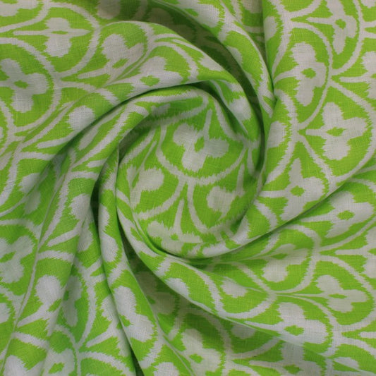 Bright Parrot green flowery print European Linen  (RT-1141)