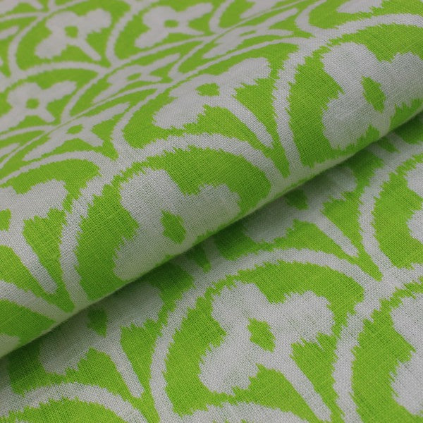 Bright Parrot green flowery print European Linen  (RT-1141)