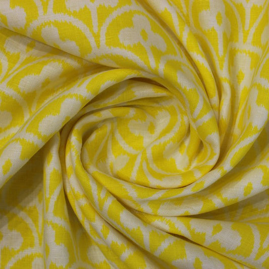 Bright yellow flowery print European Linen (RT-1162)