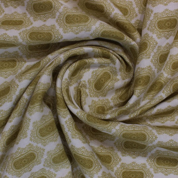 Khaaki Olive Abstract Print European Linen (RT-1137)