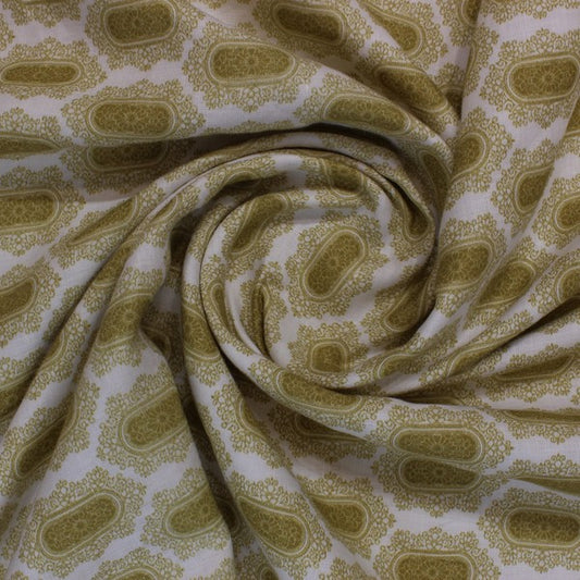 Khaaki Olive Abstract Print European Linen (RT-1137)