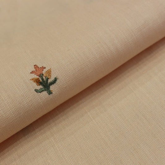 Light Almond embroidered print linen (RT-1172)