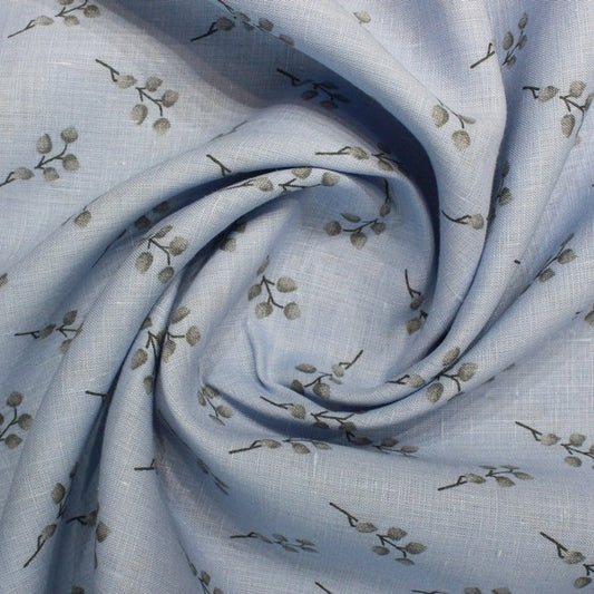 Light Blue & Grey Leafy Print European Linen (RT-1163)