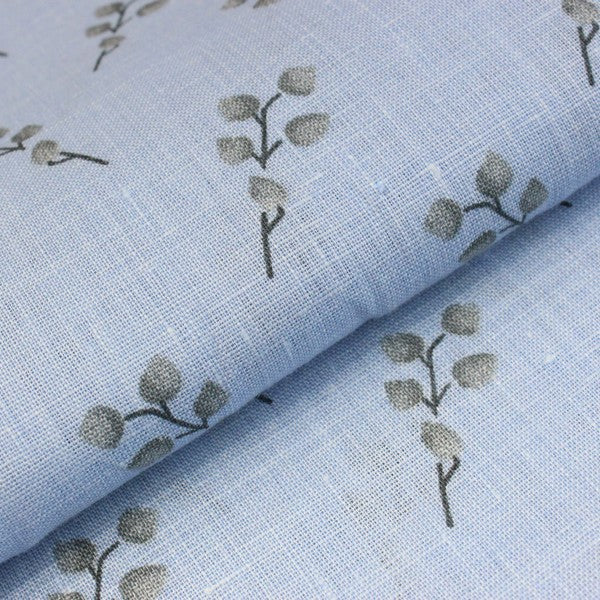 Light Blue & Grey Leafy Print European Linen (RT-1163)