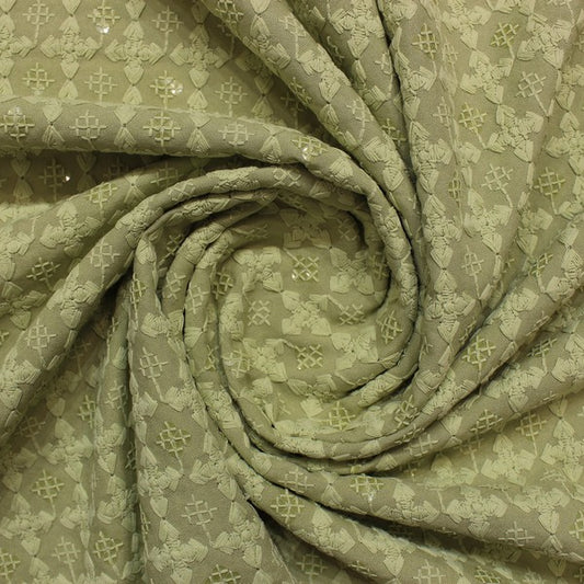 Light olive chikankari fabric with sequins (RT-1186)