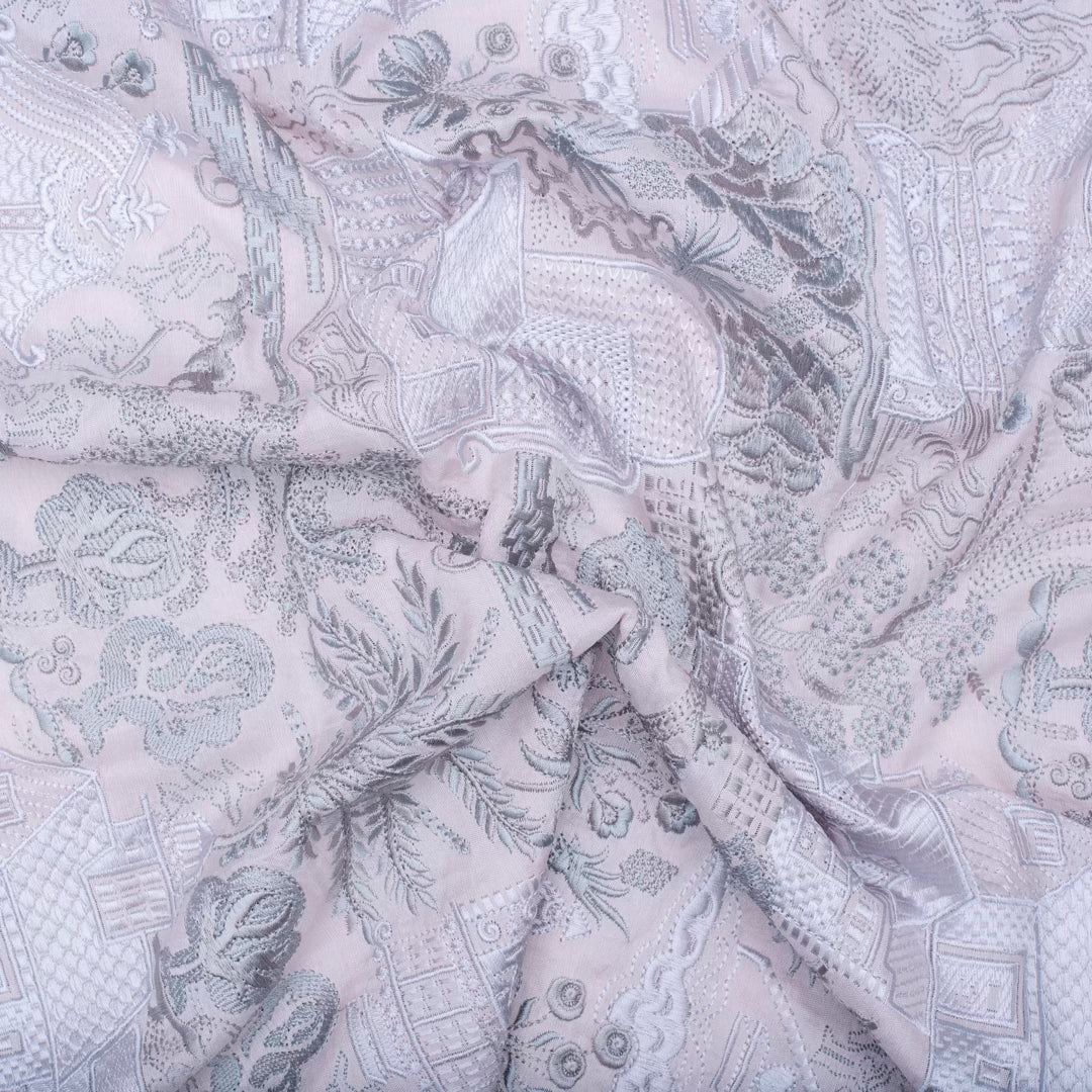 Light peach pure silk embroidered fabric (RT-1379)