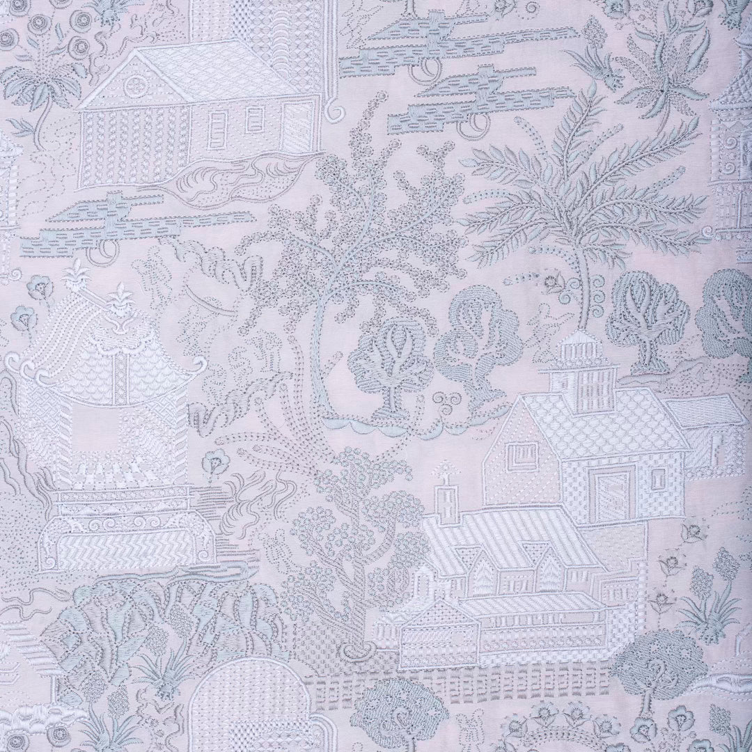 Light peach pure silk embroidered fabric (RT-1379)