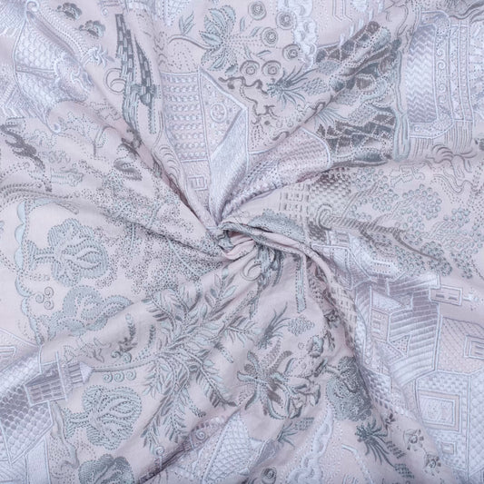Light peach pure silk embroidered fabric (RT-1379)
