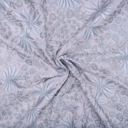 Light peach pure silk jungle embroidered fabric (RT-1371)