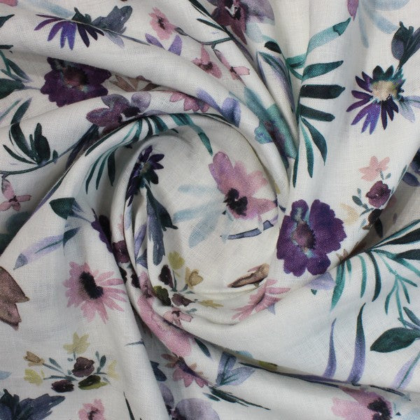 Multicoloured & white leafy print linen (RT-1159)