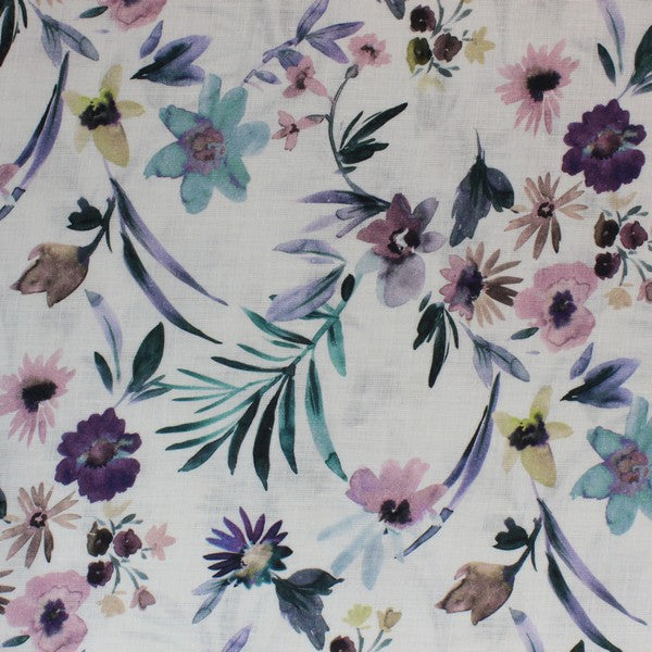 Multicoloured & white leafy print linen (RT-1159)