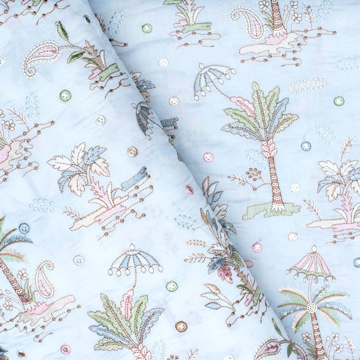 Multicoloured animal theme pure silk embroidered fabric (RT-1386)