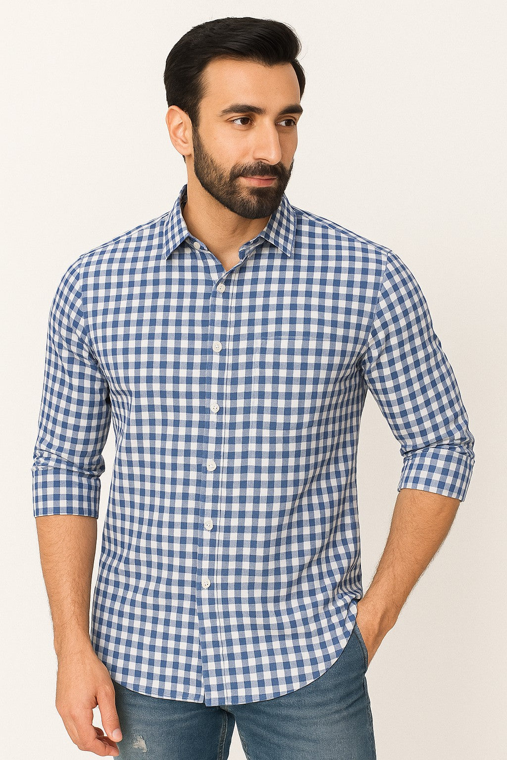Navy blue and white small checks (RT-1258)