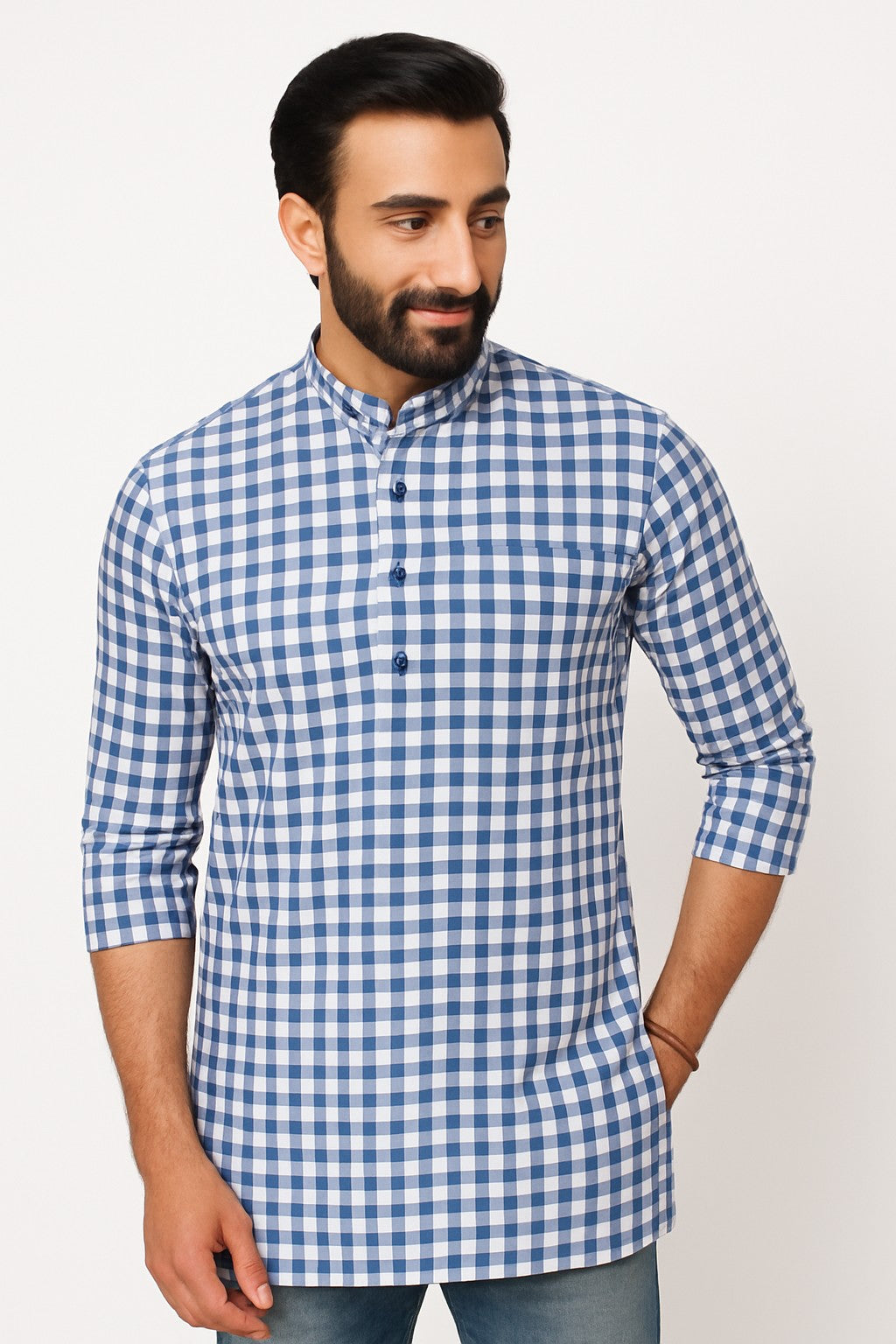 Navy blue and white small checks (RT-1258)