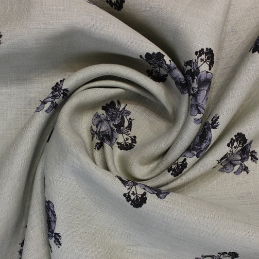 OIive & black Flowery print European Linen (RT-1153)