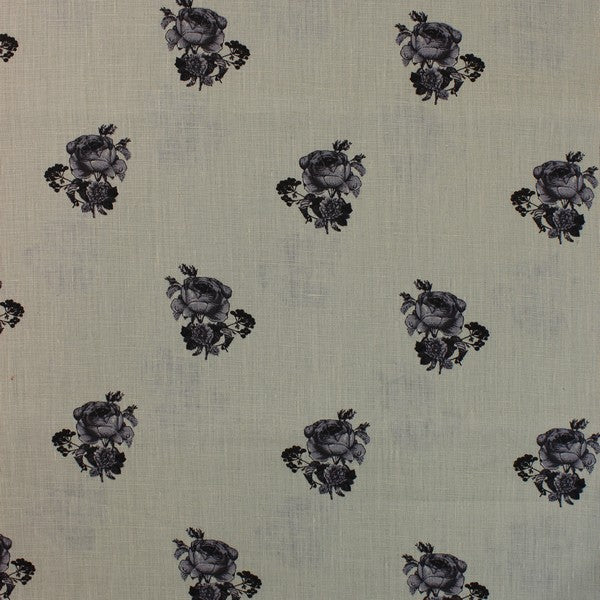 OIive & black Flowery print European Linen (RT-1153)