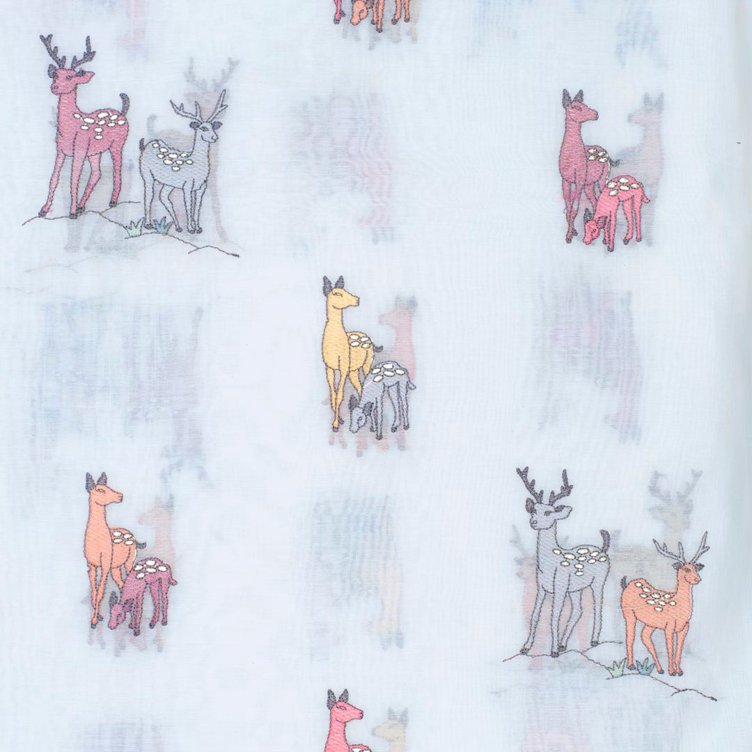 Off white pure chanderi embroidered deer motifs fabric (RT-1375)