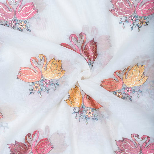 Off white pure chanderi embroidered duck fabric (RT-1373)