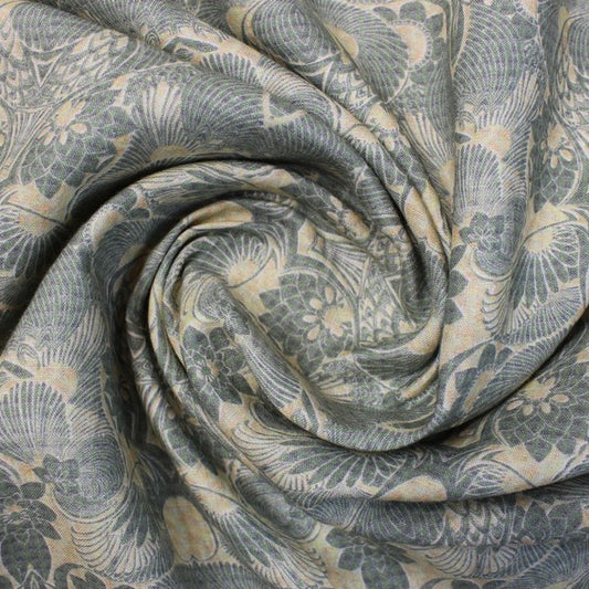 Olive & Beige abastract leafy print linen (RT-1157)