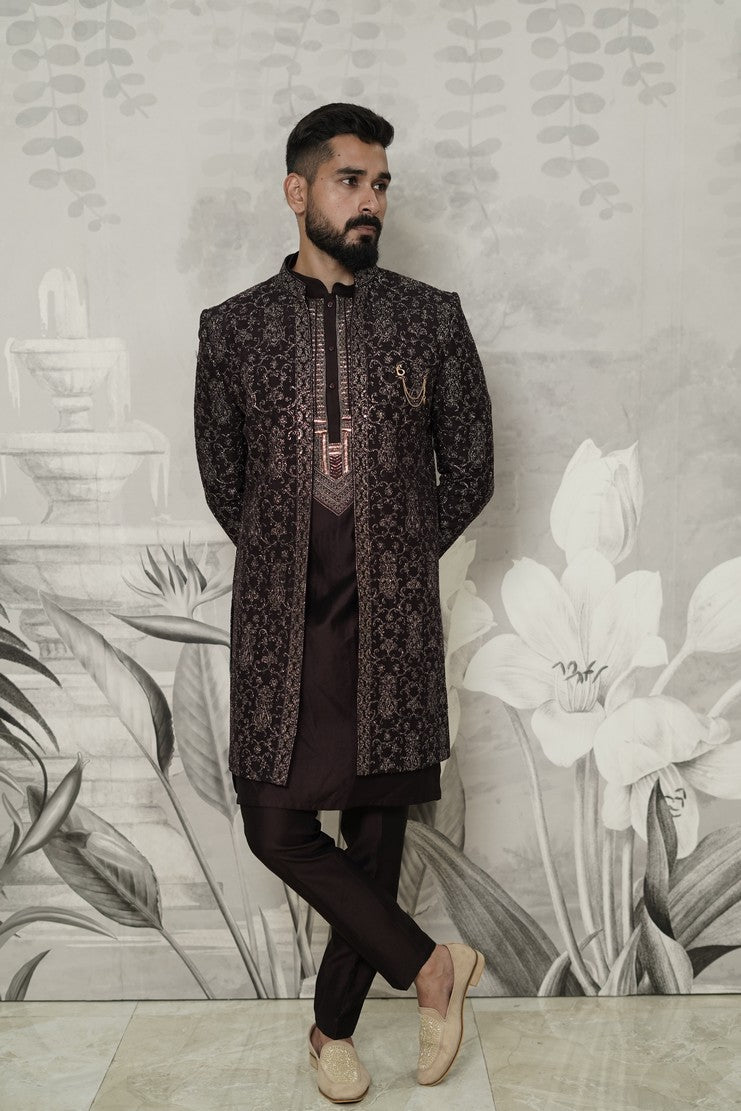 Open shrug indowestern with kurta in fine machine embroidery (SKU-18910)