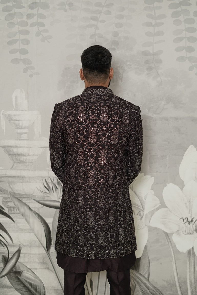 Open shrug indowestern with kurta in fine machine embroidery (SKU-18910)