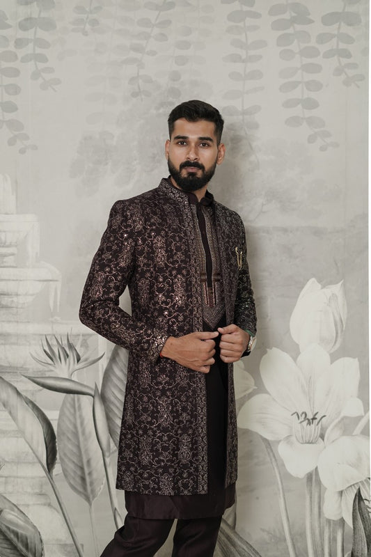 Open shrug indowestern with kurta in fine machine embroidery (SKU-18910)