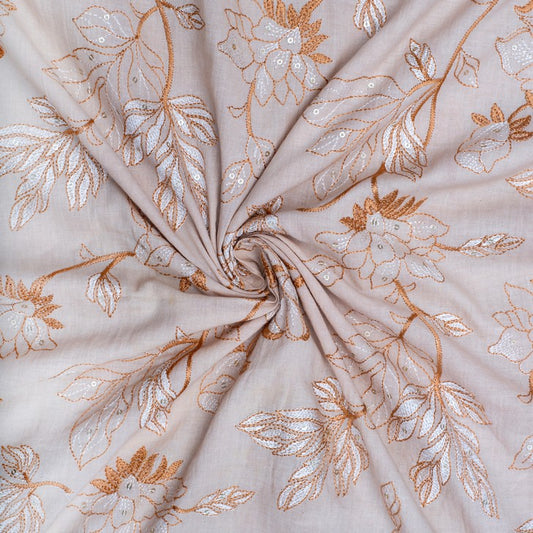 Orange brown leafy embroidered fabric (RT-1384)