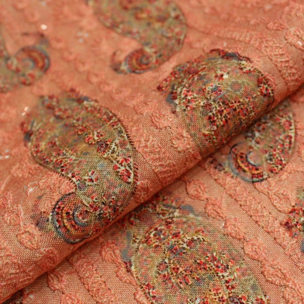 Peach Orange embroidered banarasi print (RT-1178)