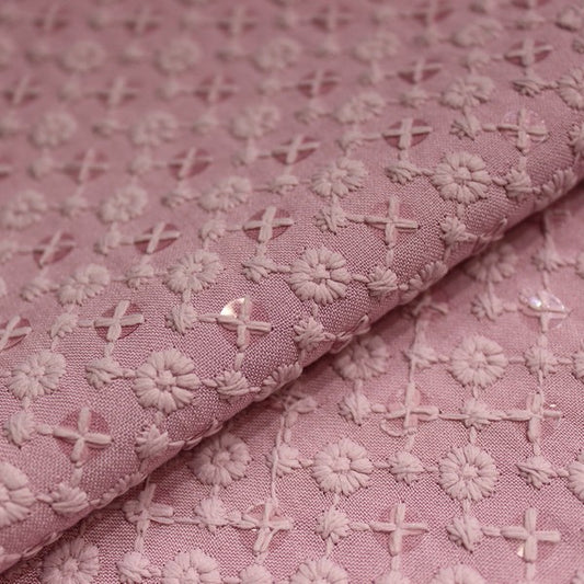 Pink chikankari fabric with sequins (RT-1185)