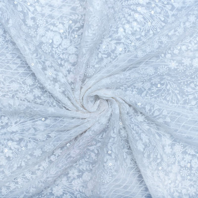 Pure white silk embroidered fabric (RT-1389)
