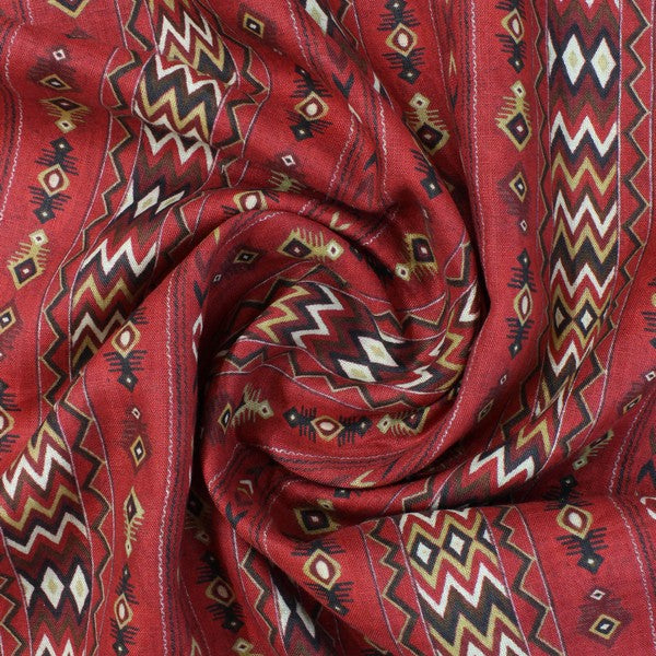 Red Abstract Printed Stripe European Linen (RT-1143)